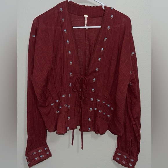 Free People Embroidered Kizzy Floral Tie Top Xs Bohemian Cottagecore - Picture 7 of 8